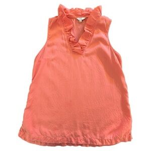 Crown & Ivy Ruffled V-Neck Sleeveless Top in Coral